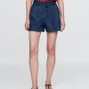 Gap × DÔEN Shorts Jeans Plissado de Cintura Alta