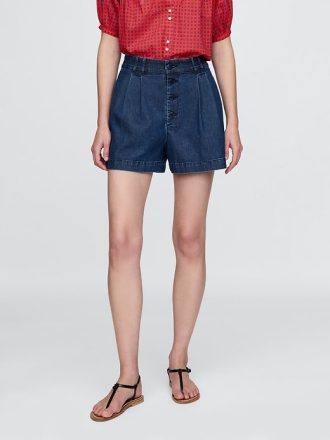 Gap × DÔEN Shorts Jeans Plissado de Cintura Alta