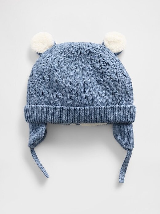 Gorro de urso em tricô com forro de sherpa para bebê Gorro de urso em tricô com forro de sherpa para bebê
