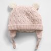 Gorro de urso em tricô com forro de sherpa para bebê Gorro de urso em tricô com forro de sherpa para bebê