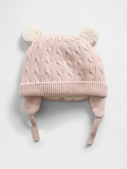 Gorro de urso em tricô com forro de sherpa para bebê Gorro de urso em tricô com forro de sherpa para bebê