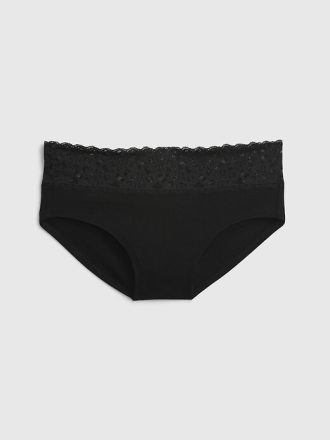 Hipster com acabamento em renda de algodão orgânico elástico