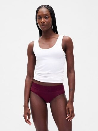 Hipster com acabamento em renda de algodão orgânico elástico