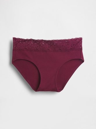 Hipster com acabamento em renda de algodão orgânico elástico