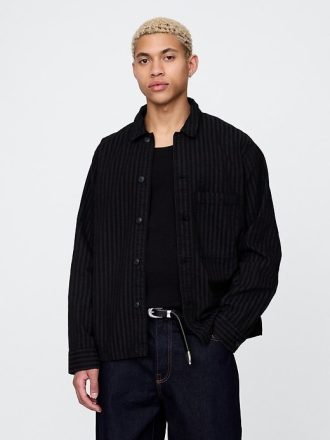 Jaqueta camisa listrada jeans