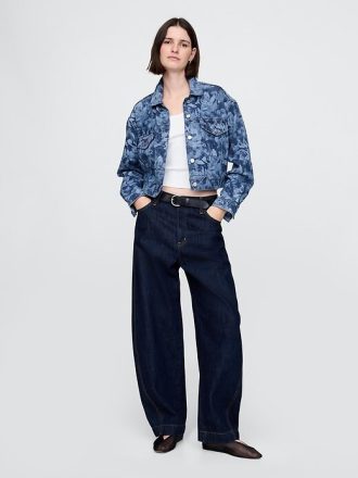 Jaqueta jeans cropped floral icon