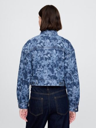 Jaqueta jeans cropped floral icon