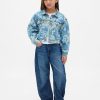 Jaqueta jeans infantil com mangas bufantes e estampa floral
