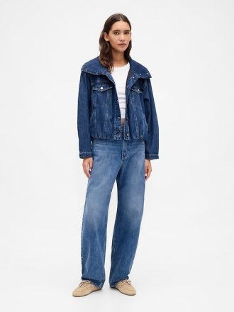 Jaqueta jeans oversized com bolhas