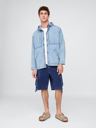 Jaqueta jeans ripstop oversized anoraque com zíper
