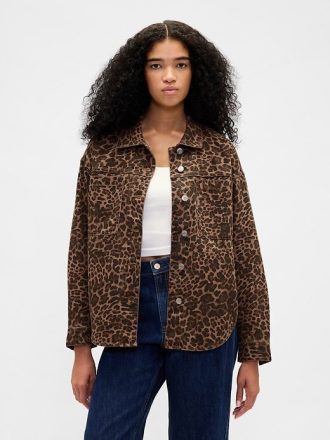 Jaqueta jeans ultramacia com estampa de leopardo
