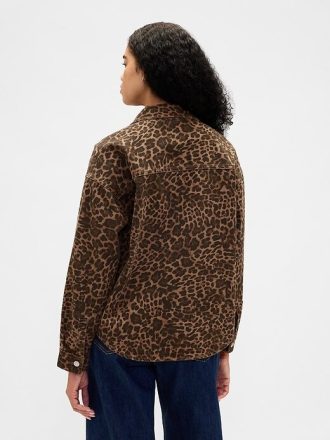 Jaqueta jeans ultramacia com estampa de leopardo