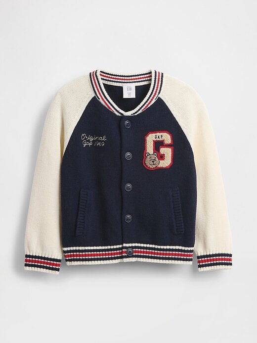 Jaqueta suéter com logotipo universitário para bebês e crianças pequenas Jaqueta suéter com logotipo universitário para bebês e crianças pequenas