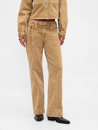 Jeans microcinto largo dos anos 90 com cintura baixa