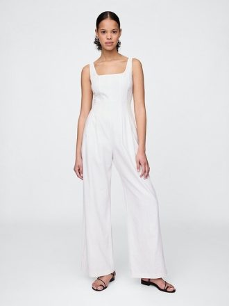 Macacão com costura em mistura de linho