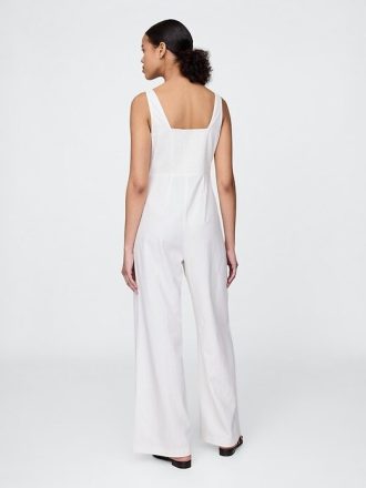 Macacão com costura em mistura de linho