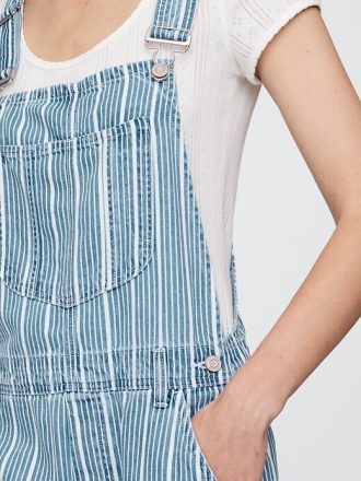 Macacão curto listrado jeans ultramacio