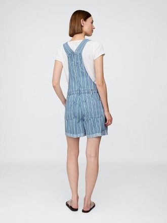 Macacão curto listrado jeans ultramacio