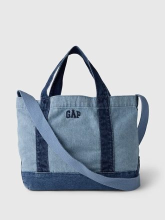Mini bolsa tote com alça jeans e logotipo da Gap