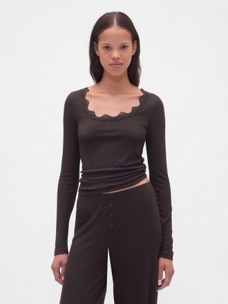 Mini Pijama com Acabamento em Renda e Canelado