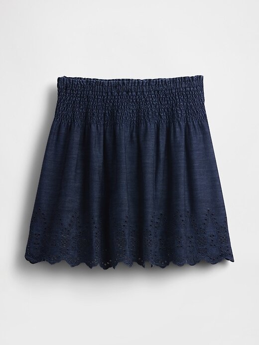 Mini saia jeans com ilhós Mini saia jeans com ilhós