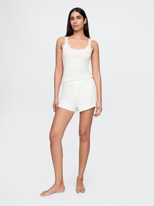 Mini shorts de pijama canelados relaxados Mini shorts de pijama canelados relaxados