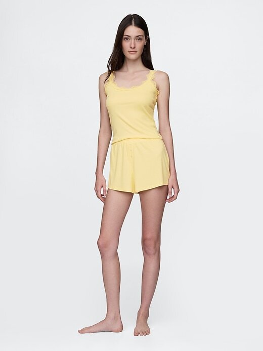 Mini shorts de pijama canelados relaxados Mini shorts de pijama canelados relaxados