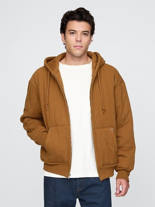 Moletom com capuz acolchoado e forro waffle com zíper Moletom com capuz acolchoado e forro waffle com zíper