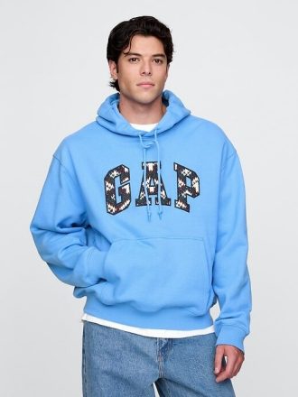 Moletom com capuz bordado pesado com logotipo em arco