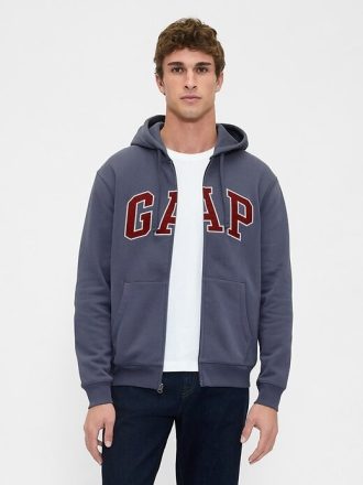 Moletom com capuz e zíper completo com logotipo VintageSoft Arch para adultos