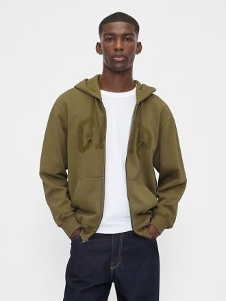 Moletom com capuz e zíper completo com logotipo VintageSoft Arch para adultos