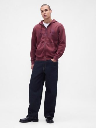 Moletom com capuz e zíper completo com logotipo VintageSoft Arch para adultos