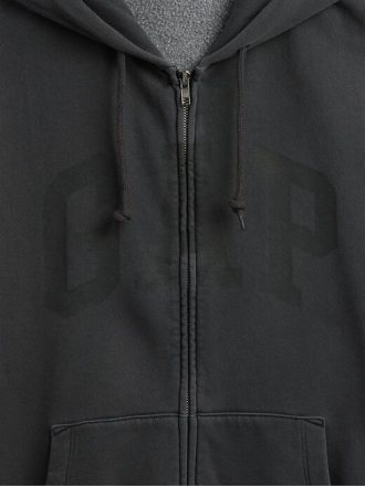 Moletom com capuz e zíper completo com logotipo VintageSoft Arch para adultos