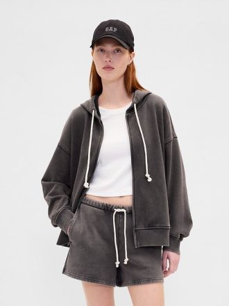 Moletom com capuz grande e zíper French Terry pesado