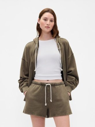 Moletom com capuz grande e zíper French Terry pesado