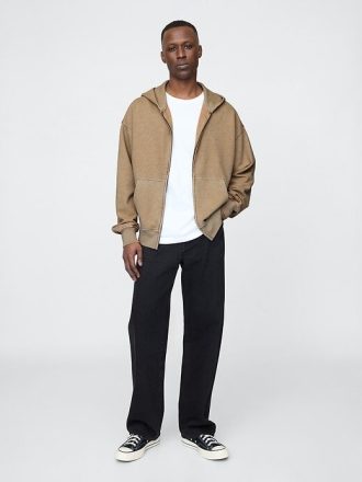 Moletom com capuz grande e zíper French Terry pesado