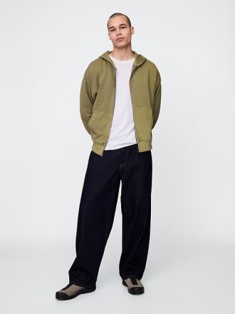 Moletom com capuz grande e zíper French Terry pesado