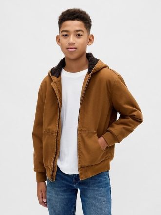 Moletom com capuz jeans de lona com forro de sherpa para crianças