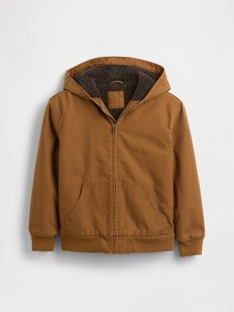 Moletom com capuz jeans de lona com forro de sherpa para crianças