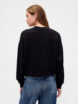 Moletom curto com decote em V e felpa francesa