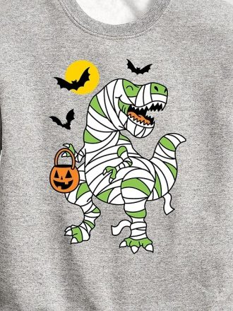 Moletom de lã com gola redonda e estampa de múmia T-Rex para bebês Moletom de lã com gola redonda e estampa de múmia T-Rex para bebês