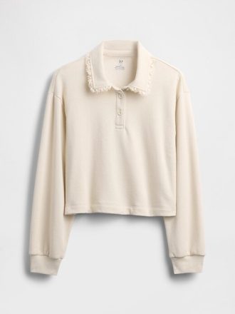 Moletom polo infantil French Terry com acabamento em renda