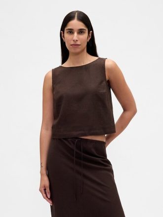 Regata cropped em mistura de linho