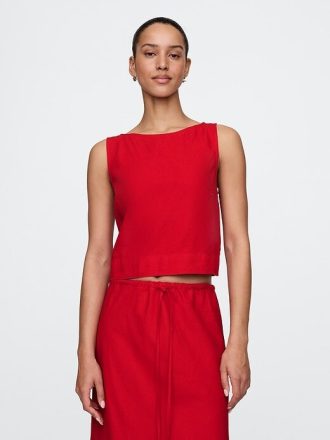 Regata cropped em mistura de linho