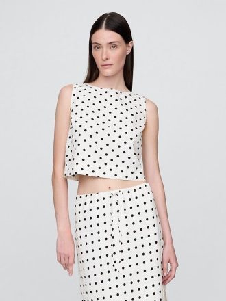 Regata cropped em mistura de linho