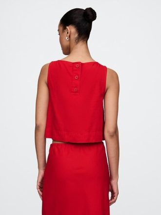 Regata cropped em mistura de linho