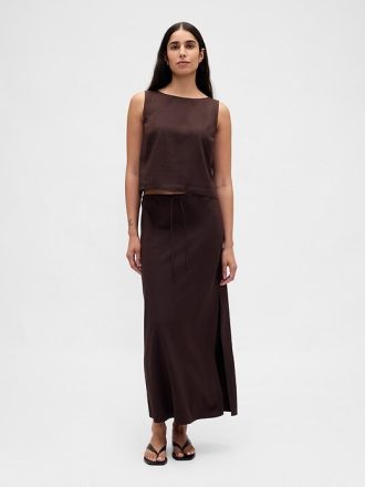 Regata cropped em mistura de linho