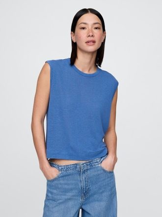 Regata de gola redonda em mistura de linho