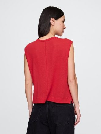 Regata de gola redonda em mistura de linho