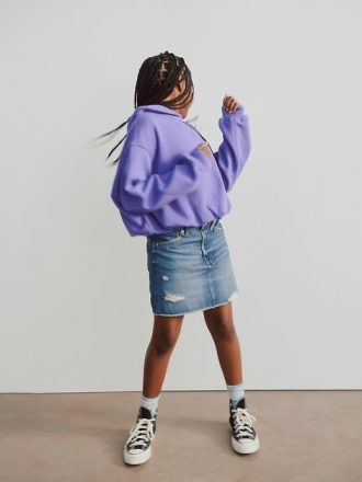 Saia jeans de cintura alta infantil